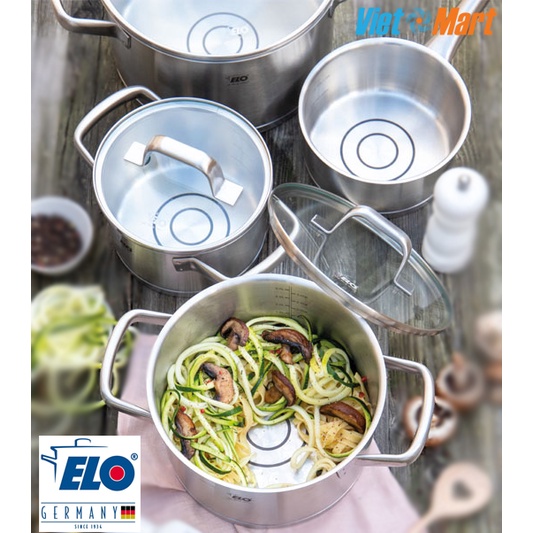Bộ Nồi Bếp Từ Elo Smart Collection Inox 304 Cao Cấp Nhập Khẩu Đức 4 Chiếc Nắp Kính