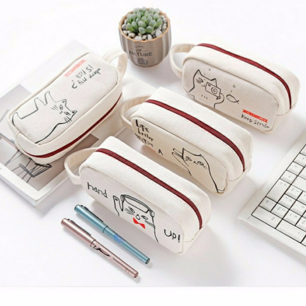 Hộp bút da Pu hình mèo dễ thương phong cách Nhật Bản