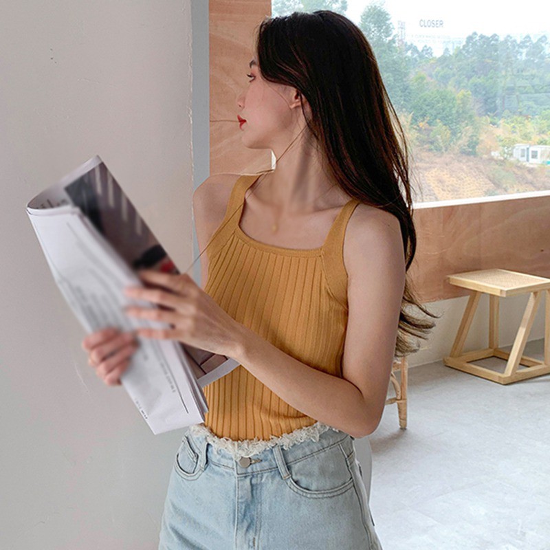 Áo Dệt Kim Hai Dây Lưng Ngắn Thời Trang Mùa Hè Cho Nữ