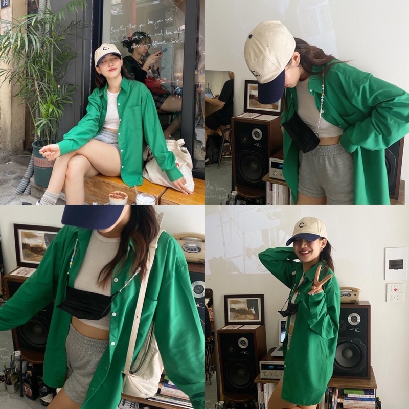 ÁO SƠ MI NỮ - HEE BY OHI - Màu Xanh Lá Cotton Chống Nhăn (heebyohi)