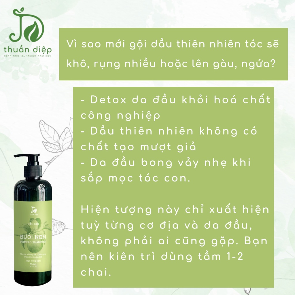 Combo dầu gội dầu xả bưởi mọc tóc nhanh, giảm rụng tóc, tóc chắc khỏe suôn mượt handmade Thuần Diệp