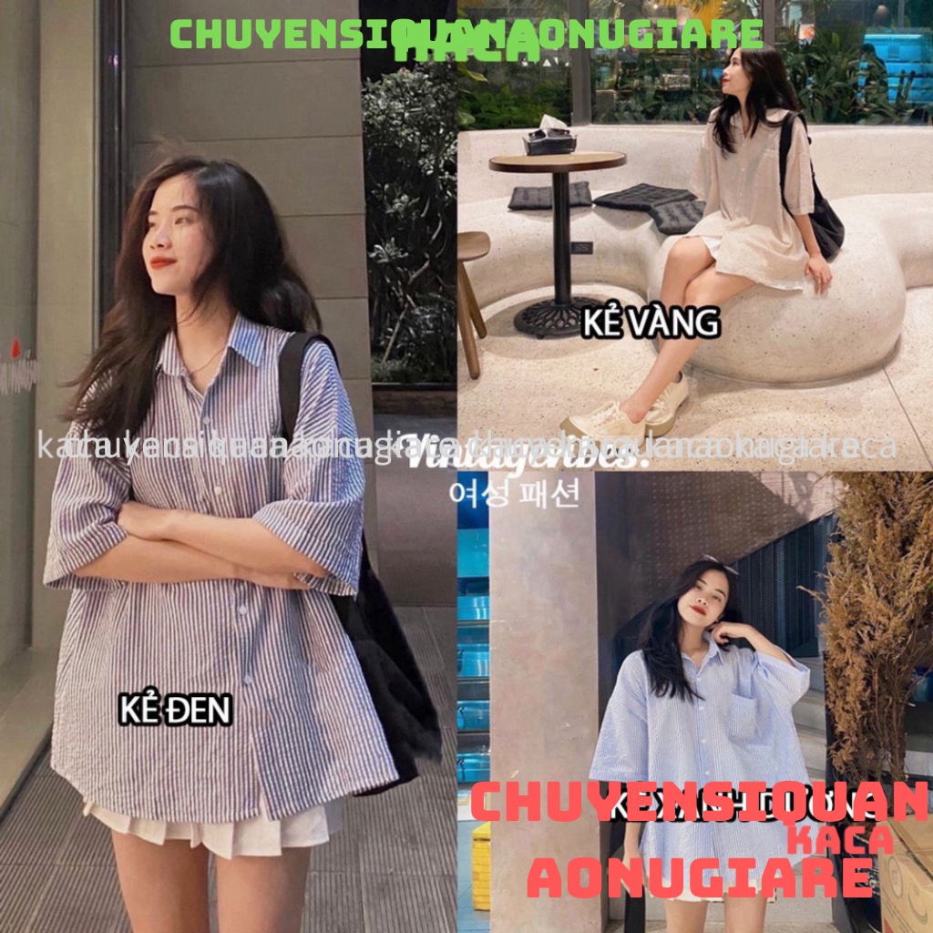 [FREESHIP] Áo sơ mi Hàn Quốc dáng rộng kẻ sọc nhiều màu Ulzzang (hàng QC) - Ảnh thật 1000% kaca chuyensiquanaonugiare