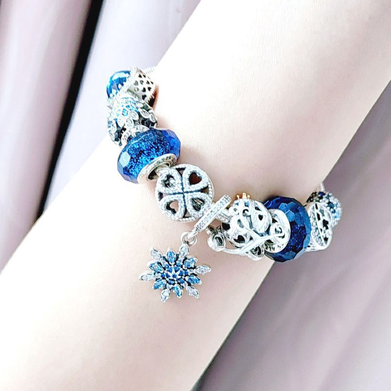 Vòng Tay Pandora Mạ Bạc 925 Mặt Hình Hoa Tuyết / Trái Tim / Xương Rắn Làm Quà Tặng Cho Bạn Gái HG3YT566R5
