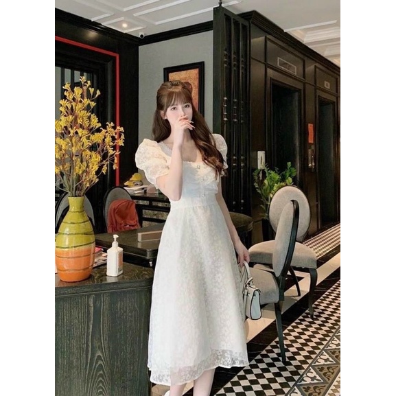 ĐẦM HOA NỔI NÚT BO TAY CHUN