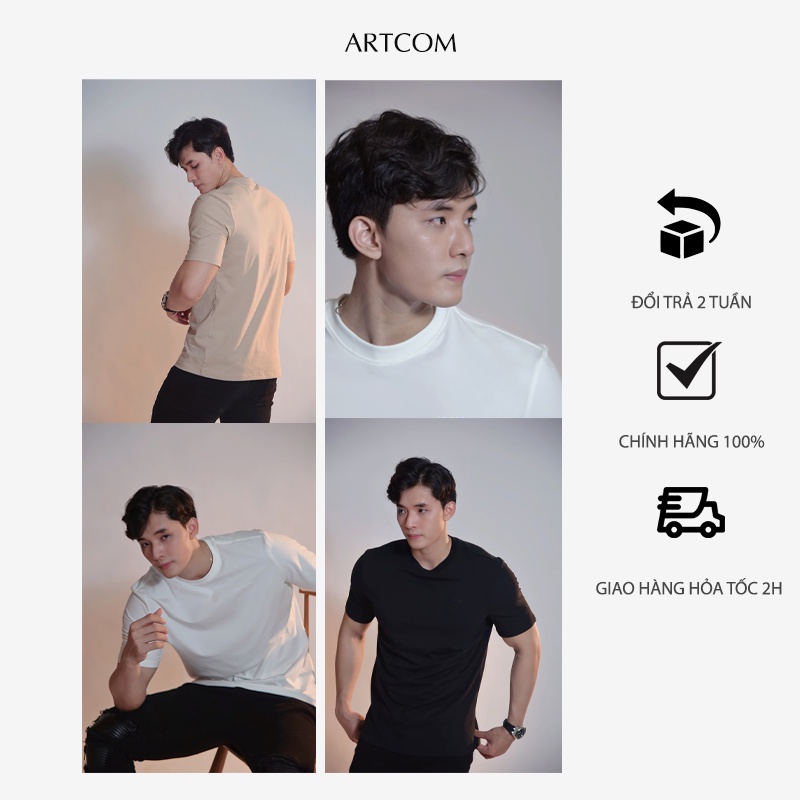 Áo thun nam trơn cổ tròn form chuẩn tay ngắn cotton co giãn 4 chiều - Artcom