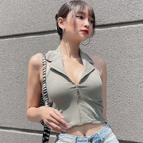 Áo croptop nữ cổ somi dây kéo KRYSTAL NK117