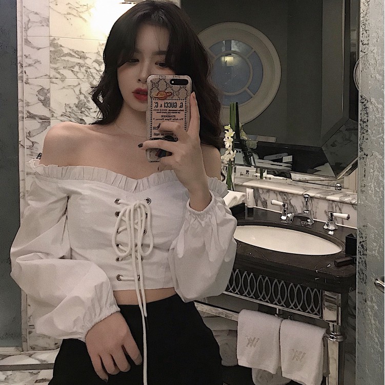 [ORDER TAOBAO]- Áo croptop phong cách retro châu âu cổ vuông có dây rút trước điều chỉnh được order ulzzang