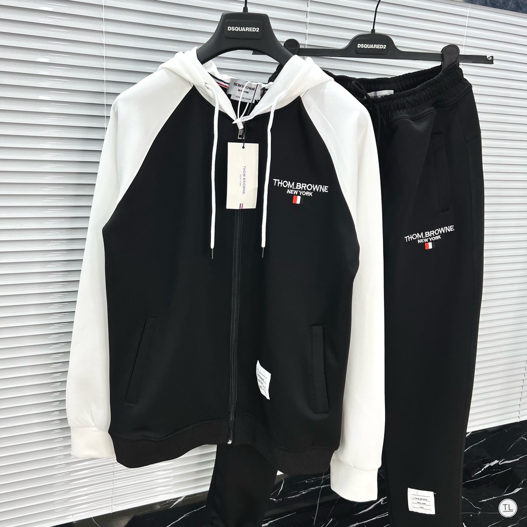 Đồ Bộ Nam Thu Đông THOMBROWNE Phong Cách Thể Thao 3 Màu Trắng Đen Xám