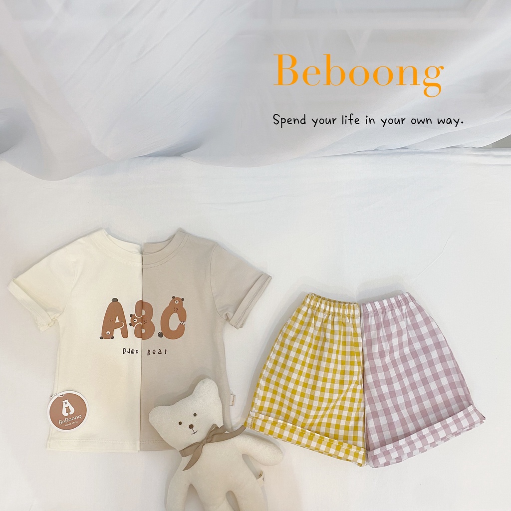 Bộ cotton bé gái mềm mát, bộ thun bé gái vải cotton quần caro cá tính