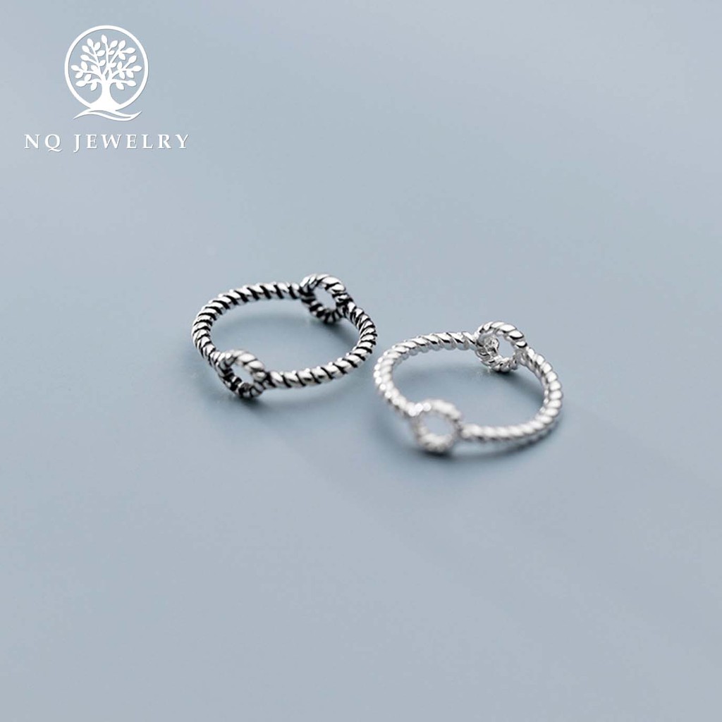 Charm bạc tròn xoắn lồng hạt xỏ ngang (bạc trắng) - NQ Jewelry