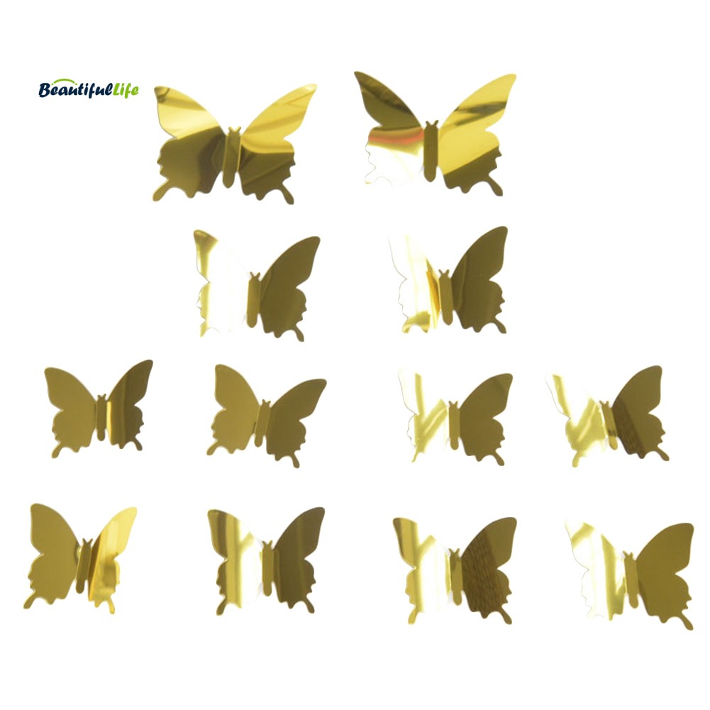 Flash Wall 12pcs / Set Butterfly 3d Mirror Sticker