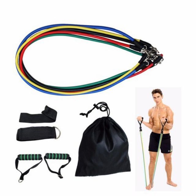 Bộ Dây tập GYm Ngũ sắc tập thể hình, tập gym đa năng gồm 11 món sịn sò -shopgiadunghn1