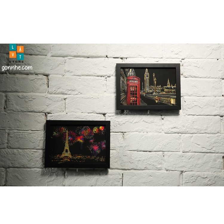 [Quà tặng] Tranh Cạo Bưu Thiếp 4 tấm khổ A5 - Color Night Scene Scratch 2022 - Tự làm một bức tranh decor, trang trí