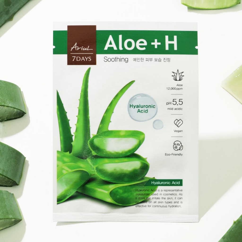 Combo 5 mặt nạ ARIUL 7 Days Lô Hội ALOE + Hyaluronic Acid 23ml