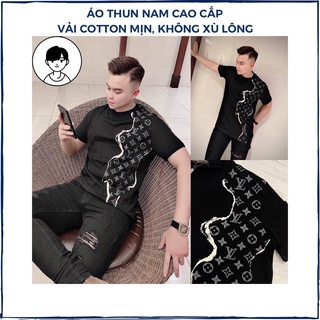 Áo thun nam cổ tròn áo phông nam vải cotton cao cấp in hình LV form chuẩn