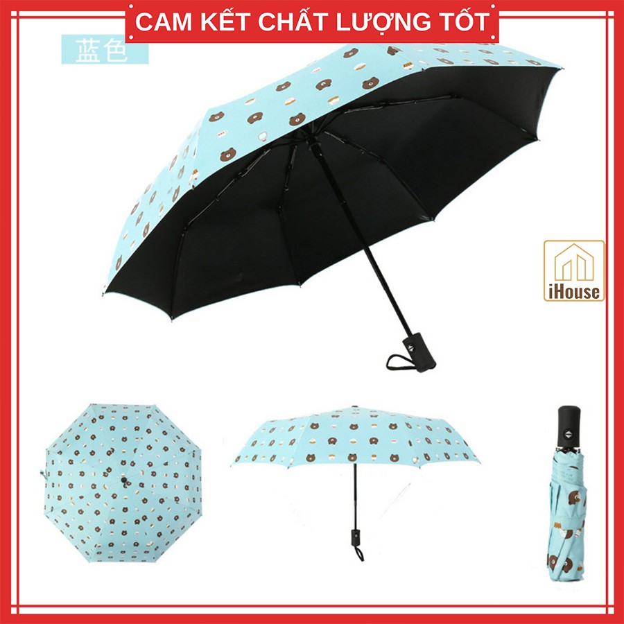 [Loại tốt] Ô dù gấu Bear Brown thời trang chụp ảnh đẹp, Ô che mưa nắng gấp gọn bỏ túi màu vàng - xanh - hồng iHouse