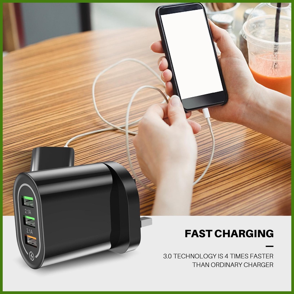 Củ Sạc Nhanh QC3.0 USB 3 Cổng Gắn Tường Tiện Dụng