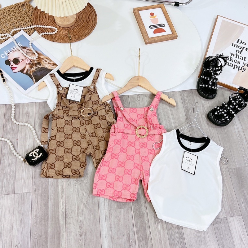 Set yếm quần gc kèm thắt lưng cho bé gái