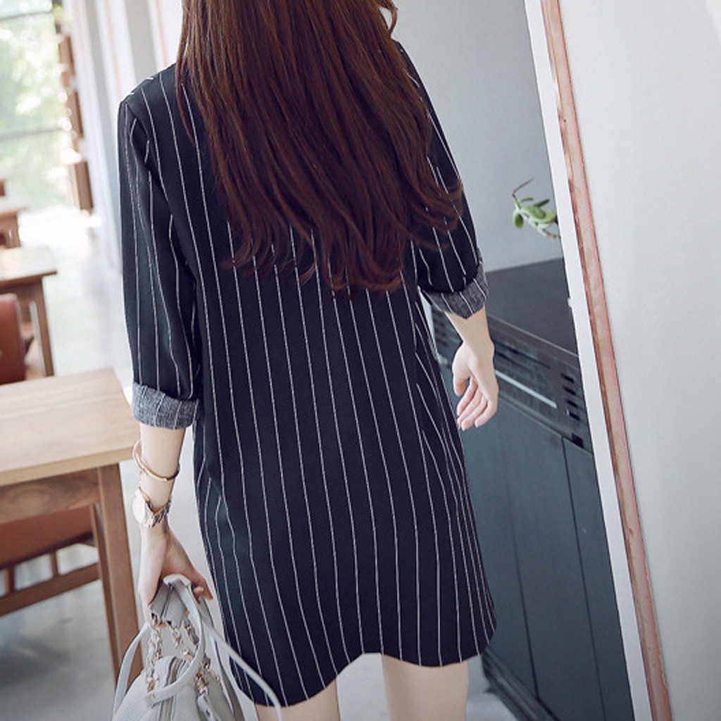 Đầm sơ mi dài tay họa tiết kẻ sọc thanh lịch dành cho nữ size S-XXL | BigBuy360 - bigbuy360.vn