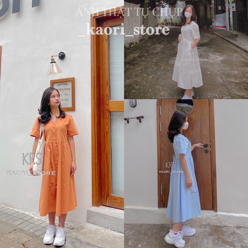 VÁY ĐẦM NỮ BABYDOLL DÁNG XUÔNG DÀI CỔ V EO BUỘC NƠ ( ảnh thật- hàng có sẵn ) | _KAORI_STORE |