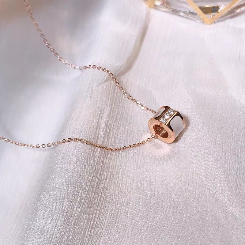 Dây Chuyền Mặt Hình Trụ Đính Đá Zircon Màu Trắng Tự Nhiên Đính Đá Zircon Thanh Lịch Phong Cách Pháp Thanh Lịch Dành Cho Nữ