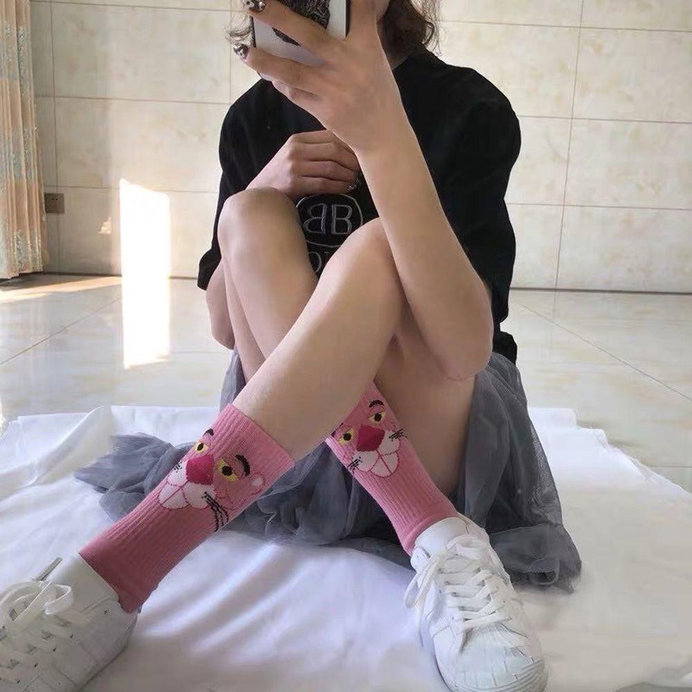 Vớ Cotton Cổ Vừa In Họa Tiết Hoạt Hình Pink Panther Thời Trang Dùng Làm Quà Tặng Giáng Sinh