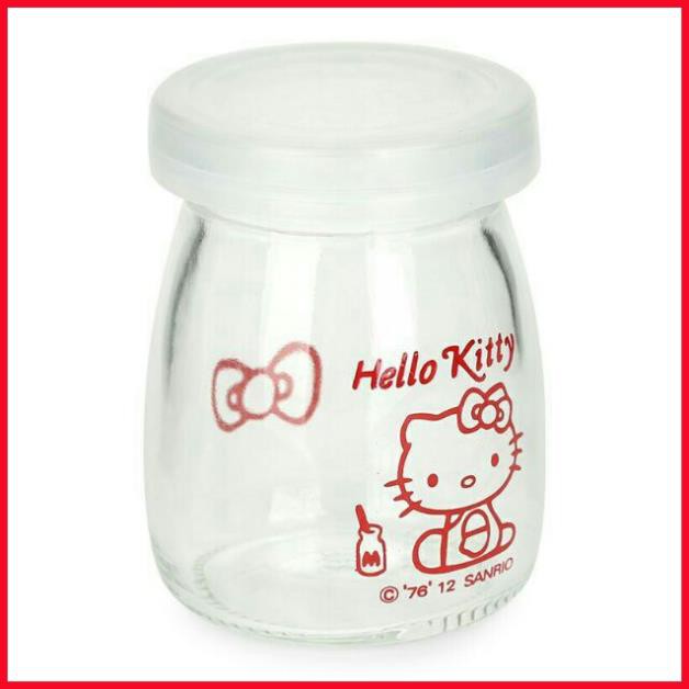 Bộ 12 hũ thủy tinh làm sữa chua 100ml , có nắp đậy, in hình Hello Kitty- Gigamart