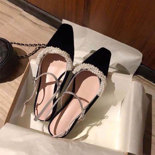 Giày sandal viền ngọc Vintage mũi nhọn- Ord
