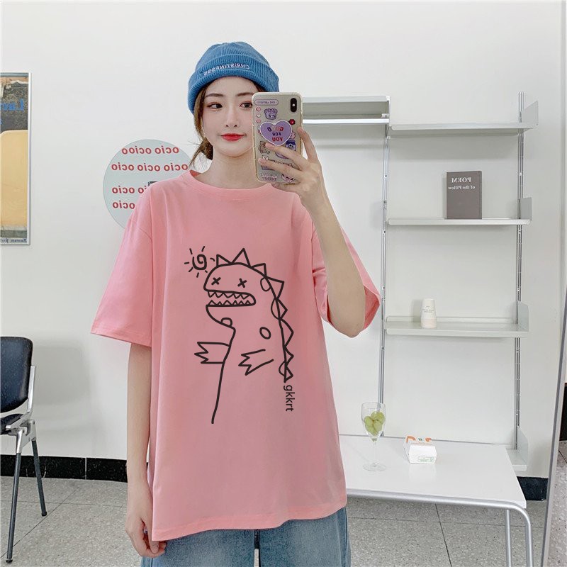 Áo thun form rộng unisex nam nữ tay lỡ phông streetwear cotton oversize KHỦNG LONG DỄ THƯƠNG giá rẻ in style ulzzang