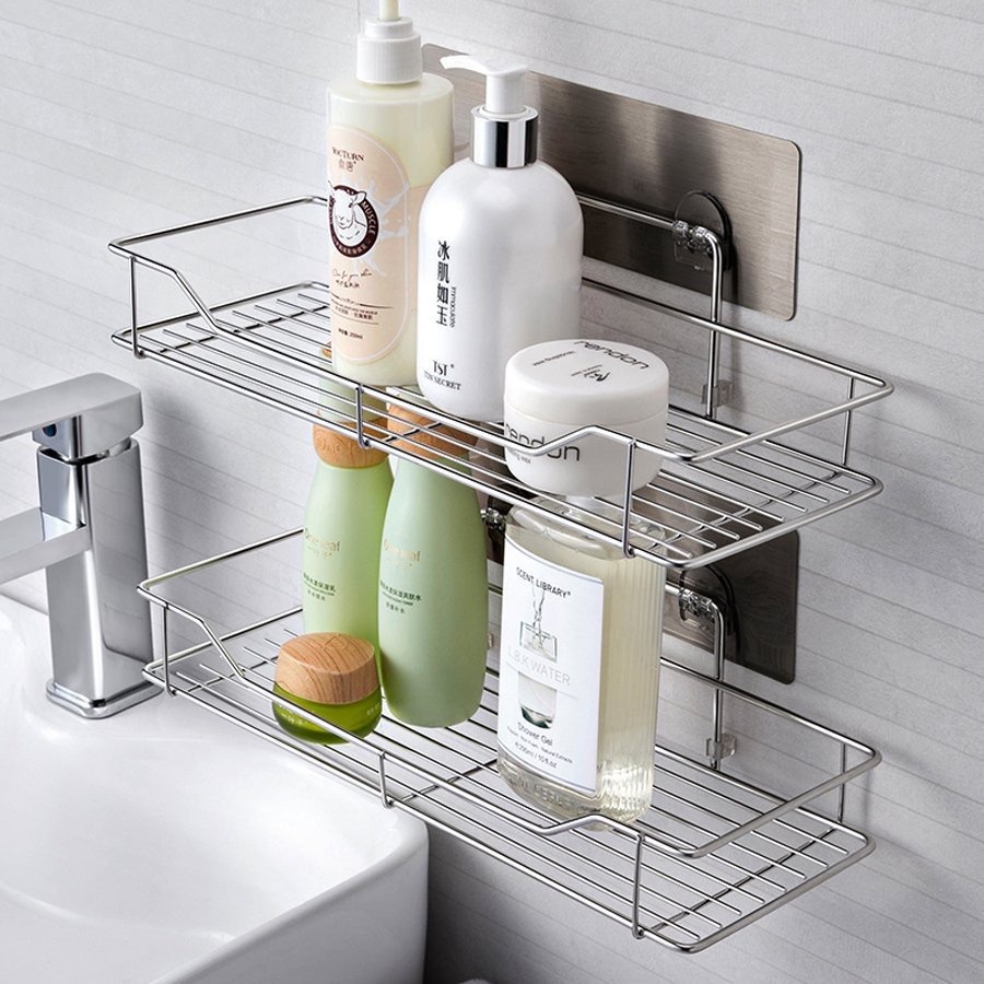 Kệ Chữ Nhật - Góc Inox Dán Tường Nhà Tắm, Nhà bếp - Giá Để Gia vị kèm miếng dán siêu dính