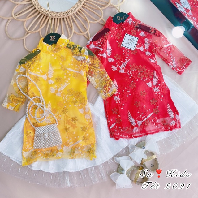 Set áo dài HOA CHIM sang chảnh cho bé trai bé gái - ADHC