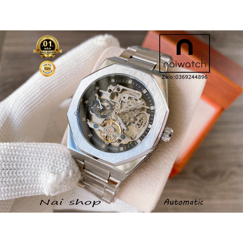 Đồng hồ nam Forsining cơ lộ máy thiết kế tối giản, máy cơ chạy automatic không cần pin, hoạt động vĩnh viễn, NaiWatch