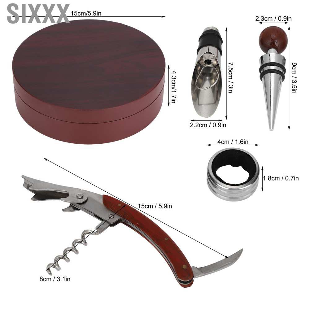 Sixxx 4pcs Multi‑Functional Wine Bottle Opener Kit Corkscrew Stopper Pourer Gift Box Set