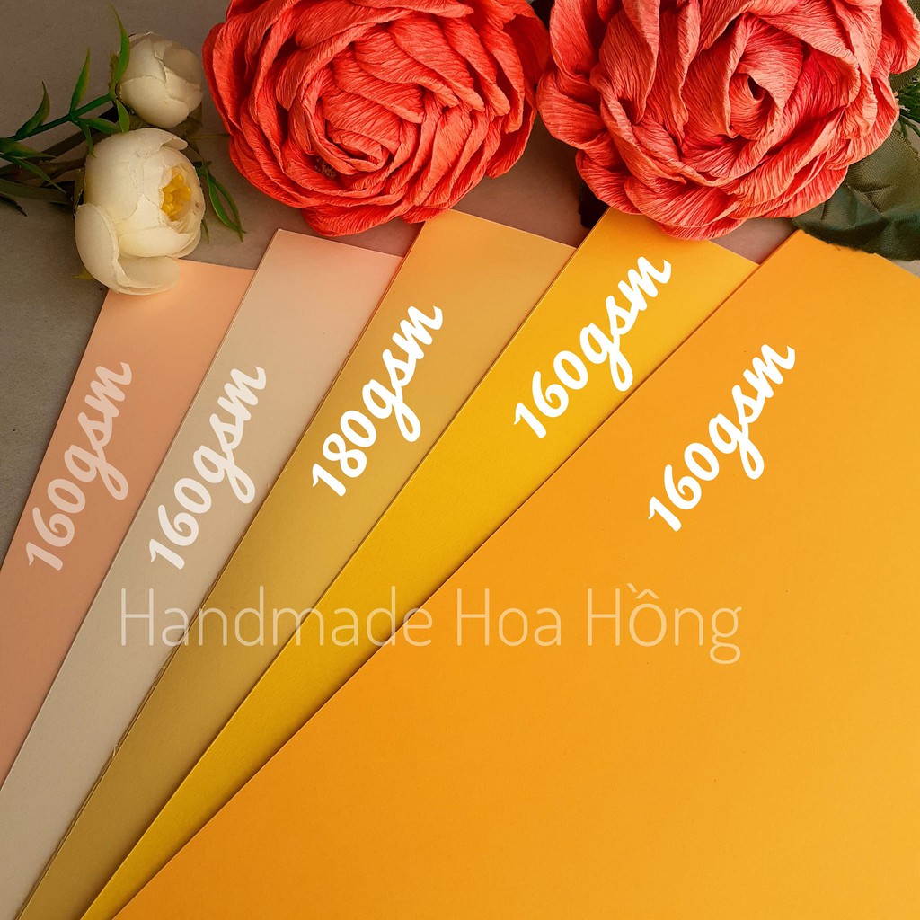 10 tờ giấy 5 màu khác nhau, định lượng 160gsm &amp; 180gsm - GIẤY làm hoa, thiệp, phong thư, bao lì xì, handmade