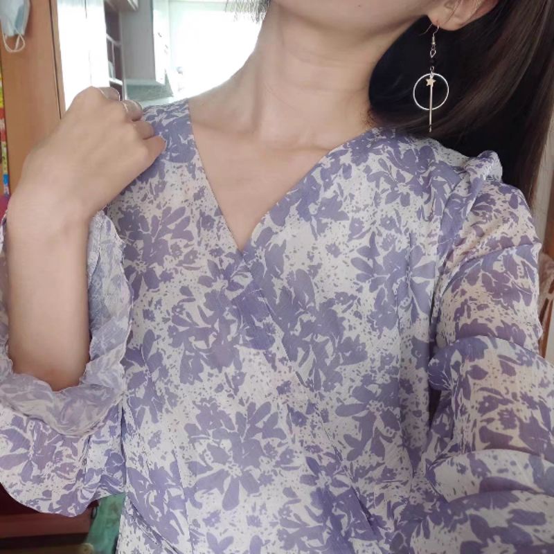 Váy maxi hoa dài tay voan nữ tính