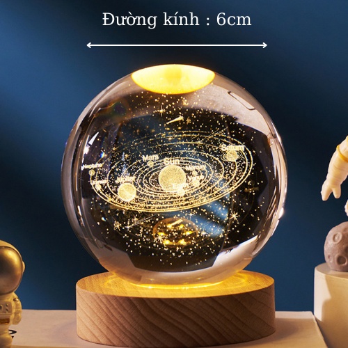 Đèn Ngủ 3D Quả Cầu Pha Lê Phát Sáng, Decor Bàn Học, Decor Bàn Làm việc, Phòng Ngủ Có Cổng USB Kích Thước 6cm