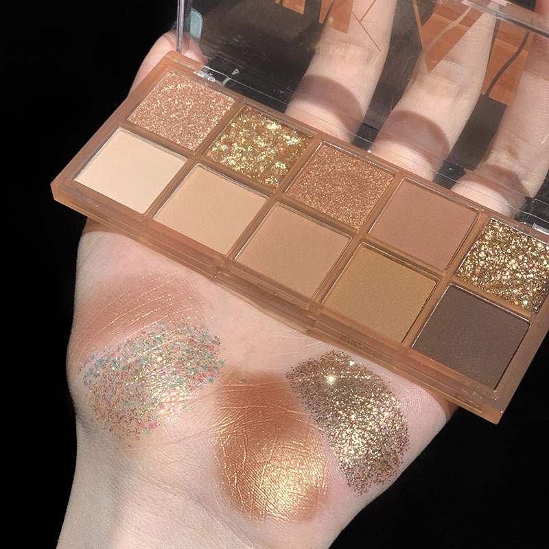 Bảng phấn mắt DIKALU 10 ô - màu lì, màu nhũ, 10 ô màu full nhũ