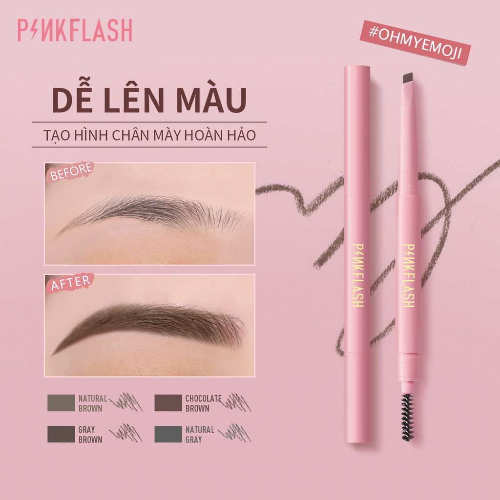 Bút Kẻ Lông Mày PINKFLASH OhMyEmoji Dễ Tán Chống Nước Giữ Màu Lên Đến 8 Tiếng Tích Hợp Đầu Cọ Chải Tiện Dụng 30g