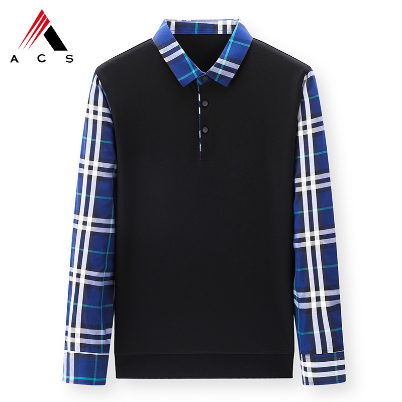 Áo sơ mi dài tay giả hai lớp họa tiết sọc caro thời trang công sở cho nam 3 màu lựa chọn