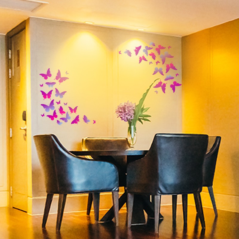 Decal Dán Tường Trang Trí Quán Nail, Quán Cafe, Trang Trí Phòng Khách, Phòng Ngủ | Set Dán Bướm Mộng Mơ