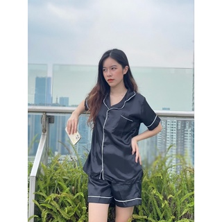 Bộ đồ ngủ nữ lụa pijama bigsize đen Merly Official, Pyjama lụa mặc nhà
