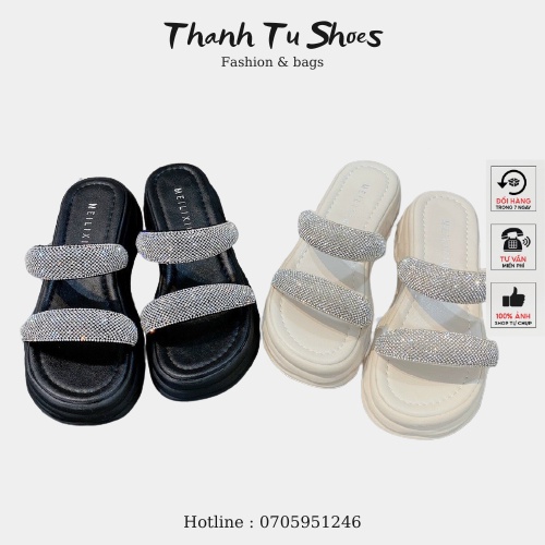 Dép lê nữ đế bánh mỳ quai đính đá hàng qccc full box