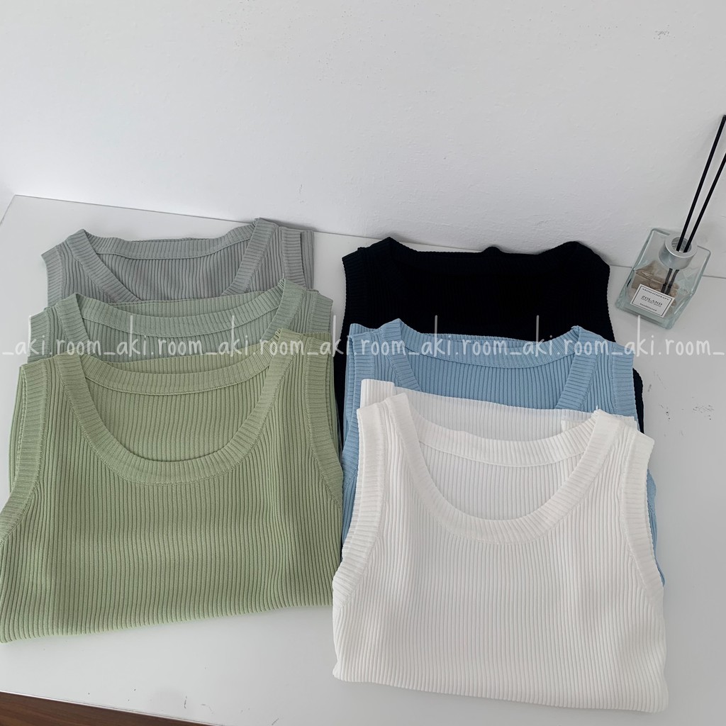 Áo tank top len gân mềm co giãn