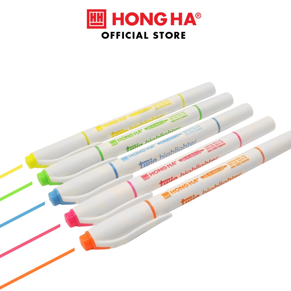 Bút highlight nhớ dòng 2 đầu Hồng Hà - 5 màu, tươi sáng - 6690,Đầu bút và ruột bút bằng Polyester, dạng vát xéo