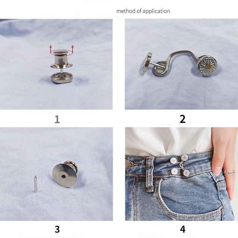 Phụ Kiện Kẹp Quần Jean Không Cần Khoan Lỗ Đính Hạt Ngọc Trai Có Thể Điều Chỉnh