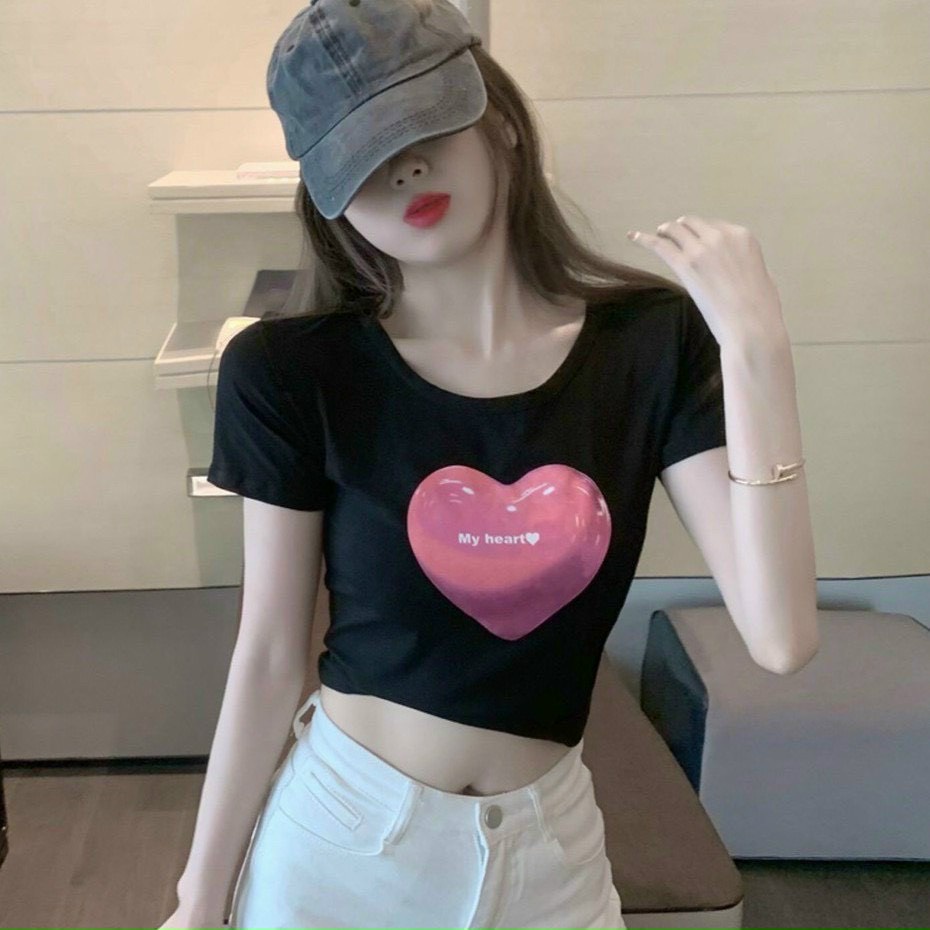 áo croptop in tim to hồng chất thun lụa na