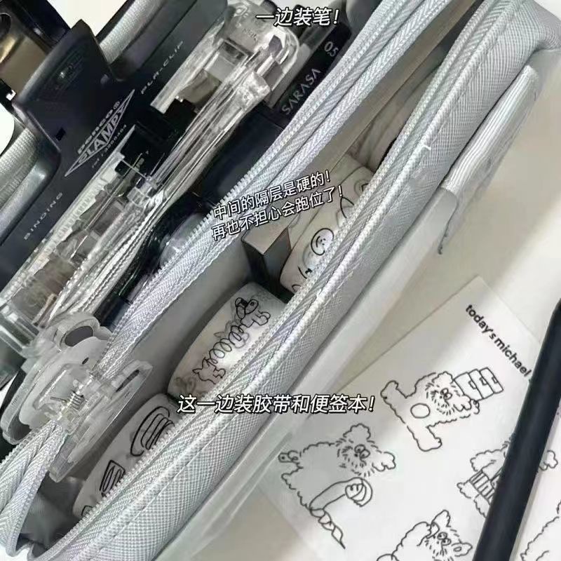 Túi Đựng Bút Bằng Vải Canvas Hai Ngăn Sức Chứa Lớn In Họa Tiết Hoạt Hình Đơn Giản Cho Trẻ Em