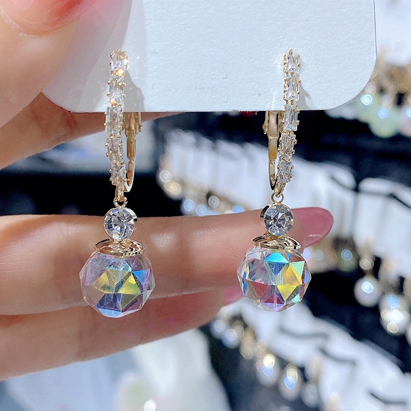 Đôi khuyên tai ETRENDY mặt quả cầu pha lê giả long lanh phong cách Hàn Quốc đơn giản thời trang cho nữ