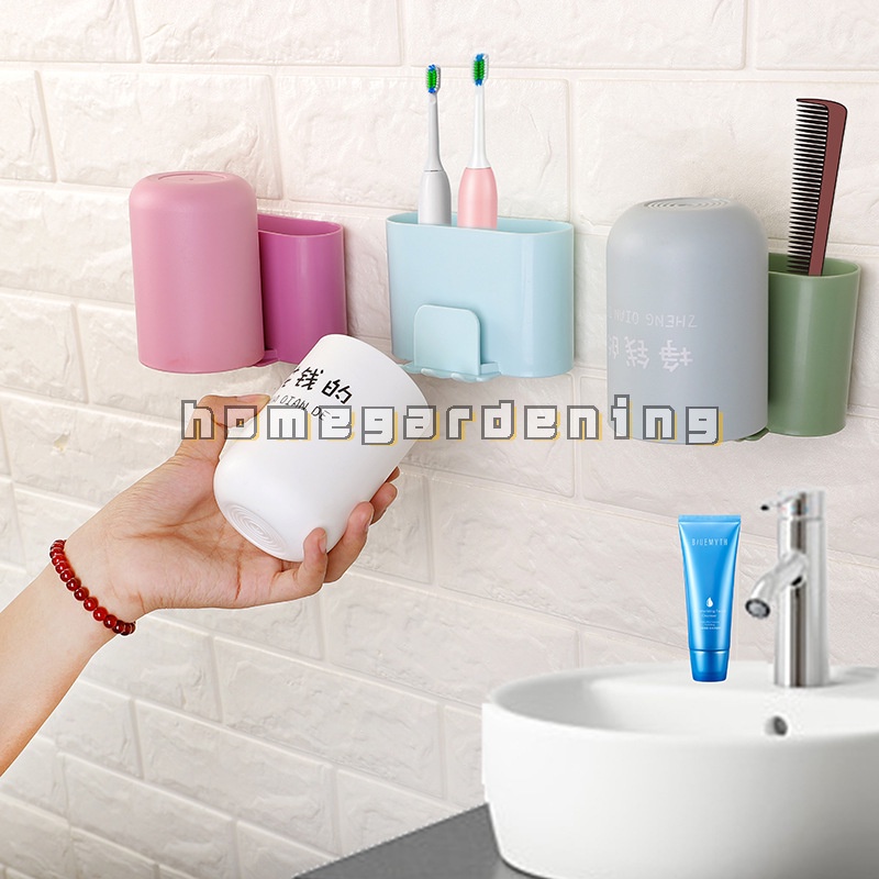Giá đỡ cốc/ bàn chải đánh răng gắn tường không đục lỗ tiện lợi