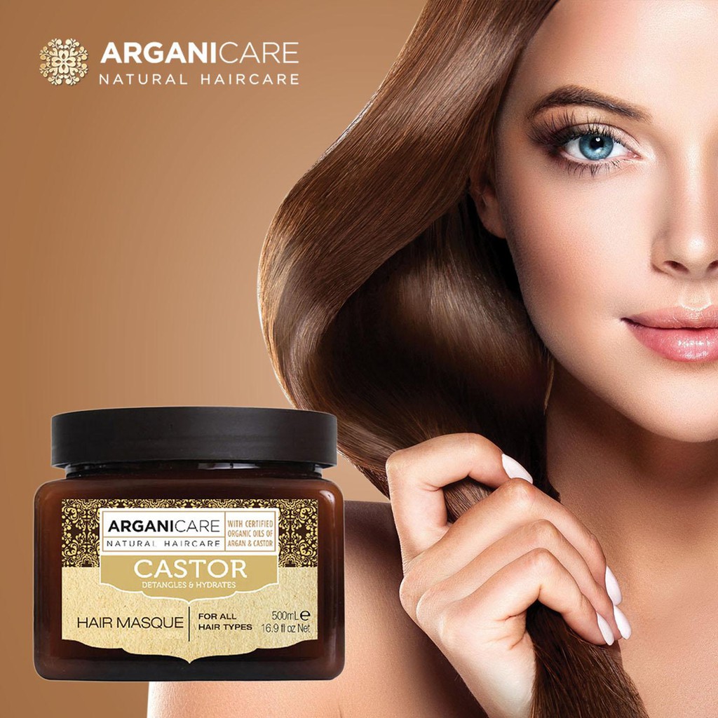 Hấp dầu (Kem ủ tóc) bóng mượt phục hồi ngăn rụng tóc Arganicare Castor hair masque for all hair types 500ml